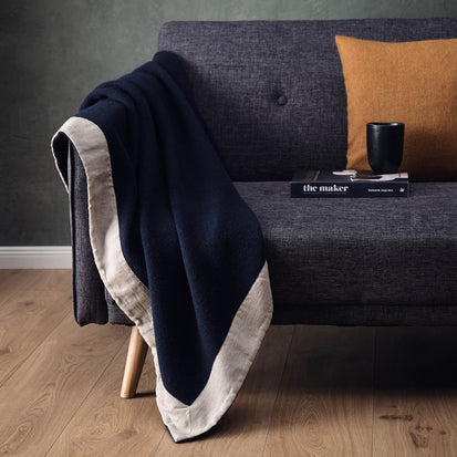 Fyn Wool Blanket in dark blue & natural | Home & Living inspiration | URBANARA
